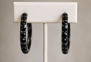 Brand New Black Rhinestone Hoop Earrings Gunmetal Edgy Sparkle Statement